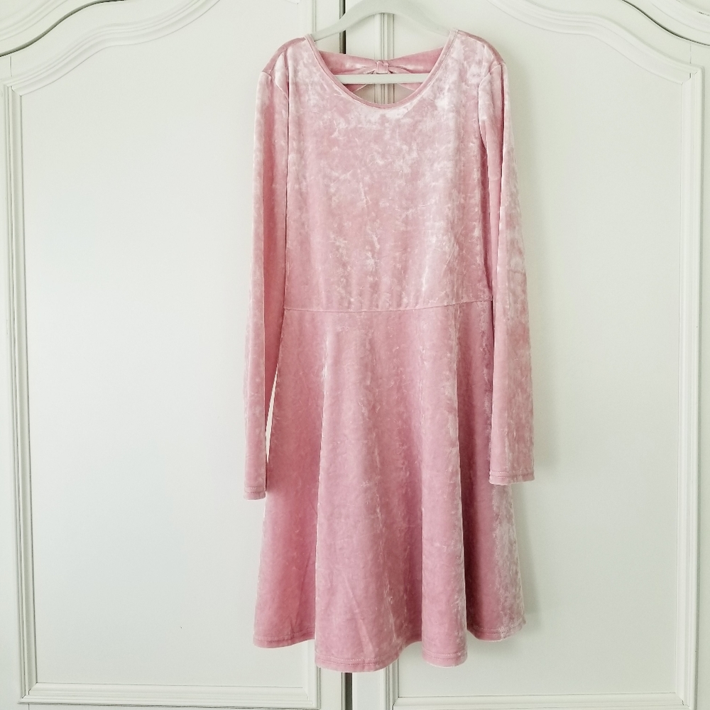 Childrens Place Blush Pink Velour Long Sleeve Pullover Dress Girls 10 12 NWT